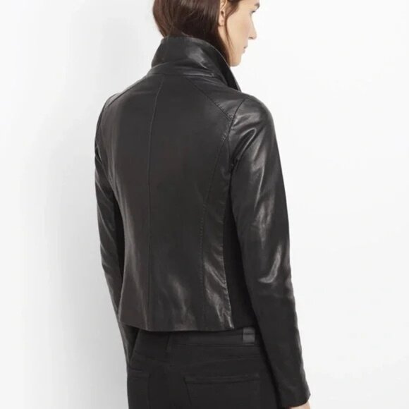 VINCE Lamb Leather Scuba Moto Jacket Sz XS Black Butter Soft - Picture 3 of 15